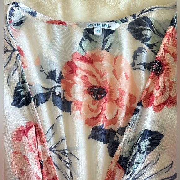 Flowy Rayon Gauze Flowered Beach Swimsuit Coverup Boho Dress by Blue Island Sz M - Picture 8 of 14